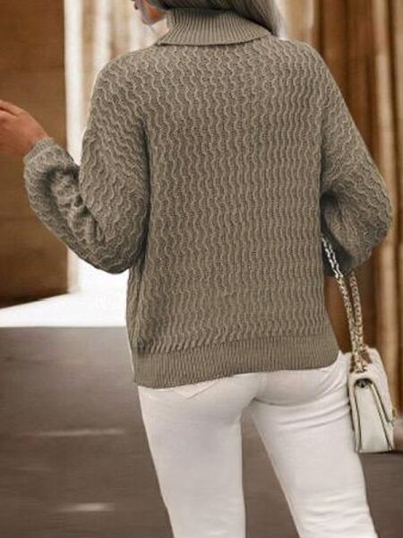 Balıkçı Yaka Jakar Desen Rahat Kalıp Uzun Kol Kadın Triko Kazak