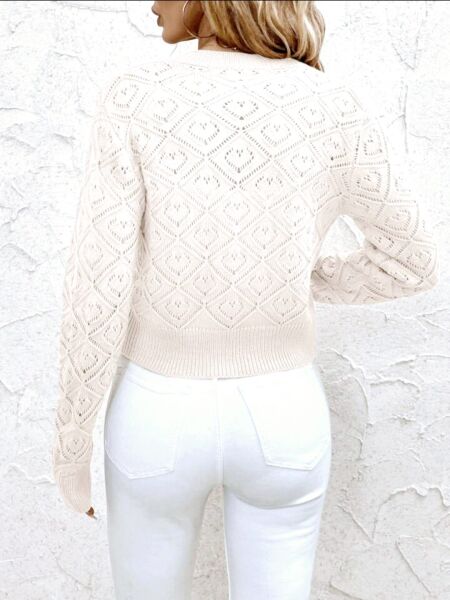 Ajurlu Baklava Desen Düğmeli Ara Boy Hırka