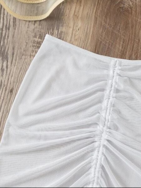 Tül İpli Ayarlanabilir Büzgü Bikini Üstü Pareo-Plaj Etek